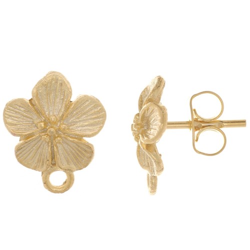 Clous d'oreilles fleur 12x10 mm - avec anneau fermé - Doré à l'or fin x20