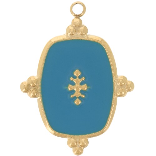 Pendentif rectangle 23x17 mm avec résine - Acier inoxydable 316L Doré - Turquoise