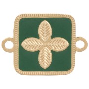 Intercalaire carré 16x11 mm - fleur - résine époxy Acier inox 316L Doré Vert sapin|raw }}