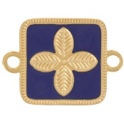 Intercalaire carré 16x11 mm - fleur - résine époxy Acier inox 316L Doré Bleu foncé