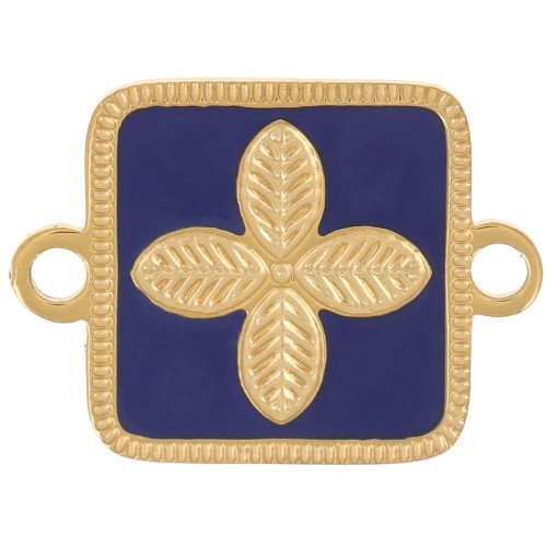 Intercalaire carré 16x11 mm - fleur - résine époxy Acier inox 316L Doré Bleu foncé