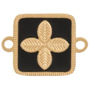 Intercalaire carré 16x11 mm - fleur - résine époxy Acier inox 316L Doré - Noir