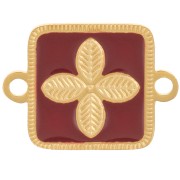 Intercalaire carré 16x11 mm - fleur - résine époxy Acier inox 316L Doré - Bordeaux