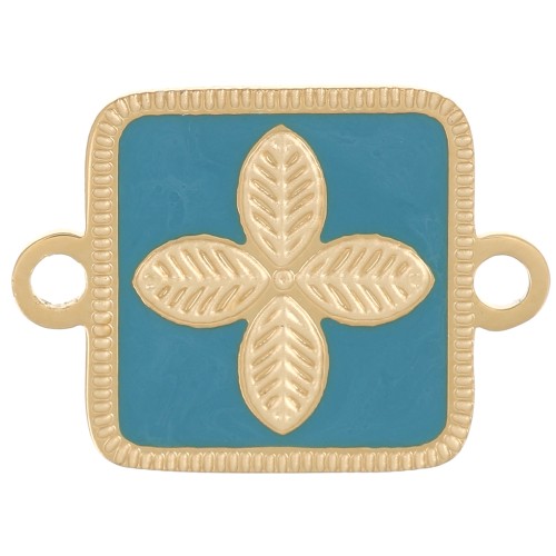 Intercalaire carré 16x11mm - fleur - résine époxy Acier inox 316L Doré - Turquoise