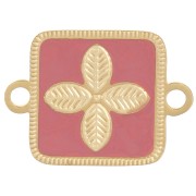 Intercalaire carré 16x11mm fleur - résine époxy Acier inox 316L Doré - Vieux rose|raw }}