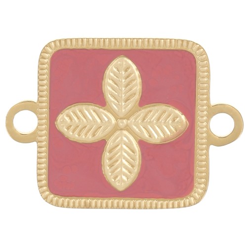 Intercalaire carré 16x11mm fleur - résine époxy Acier inox 316L Doré - Vieux rose