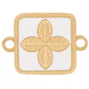 Intercalaire carré 16x11 mm - fleur - résine époxy Acier inox 316L Doré - Blanc