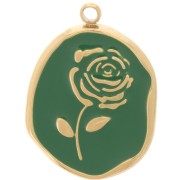 Pendentif irrégulier 20x14.5 mm - motif Rose - Acier inox 316L Doré - Vert sapin|raw }}
