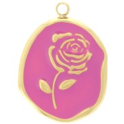 Pendentif irrégulier 20x14.5 mm - motif Rose - Acier inox 316L Doré - Fuchsia|raw }}