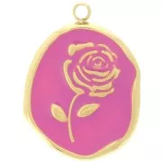 Pendentif irrégulier 20x14.5 mm - motif Rose - Acier inox 316L Doré - Fuchsia