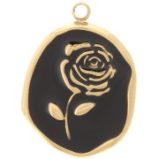 Pendentif irrégulier 20x14.5 mm - motif Rose - Acier inox 316L Doré - Noir|raw }}