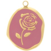 Pendentif irrégulier 20x14.5 mm - motif Rose - Acier inox 316L Doré - Vieux rose|raw }}