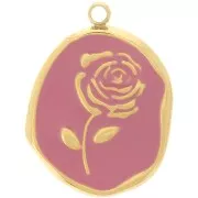 Pendentif irrégulier 20x14.5 mm - motif Rose - Acier inox 316L Doré - Vieux rose