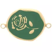 Intercalaire irrégulier 22x14.5mm - motif Rose - Acier inox 316L Doré - Vert sapin