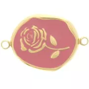 Intercalaire irrégulier 22x14.5mm - motif Rose - Acier inox 316L Doré - Vieux rose