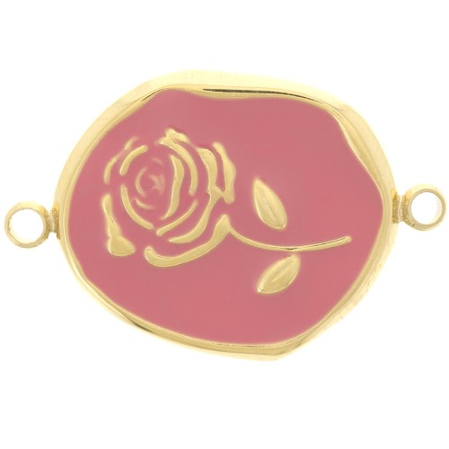 Intercalaire irrégulier 22x14.5mm - motif Rose - Acier inox 316L Doré - Vieux rose