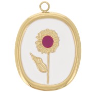 Pendentif ovale 20x15 mm - motif fleur - Acier inox 304 Doré - Blanc - Prune|raw }}