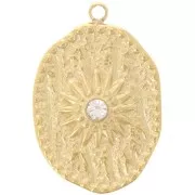 Pendentif irrégulier 23x15 mm motif soleil & CZ - Acier inox 304L Doré - Crystal