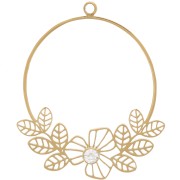 Pendentif rond 23mm avec fleurs ajourées &  oxyde de Zirconium  - Acier inox 316L Doré - Crystal|raw }}