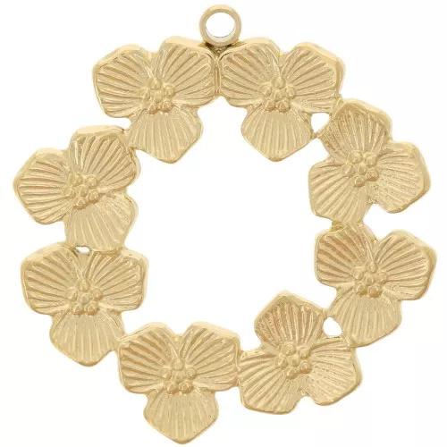 Pendentif couronne de fleurs 24 mm - Acier inoxydable 304 Doré x1