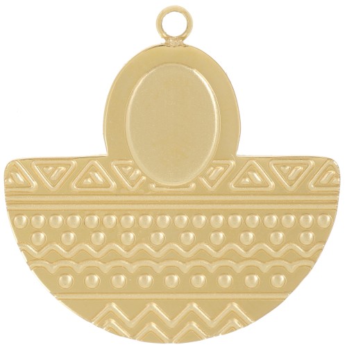 Pendentif aztèque 22x22 mm pour cabochon 8x6 mm - Acier inoxydable 316L Doré x1