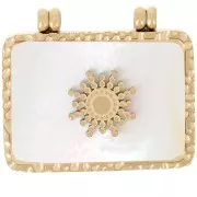 Pendentif rectangle martelé 17x19.5 mm avec nacre - Acier inoxydable 304 Doré x1