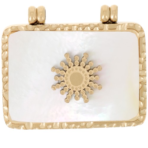 Pendentif rectangle martelé 17x19.5 mm avec nacre - Acier inoxydable 304 Doré x1