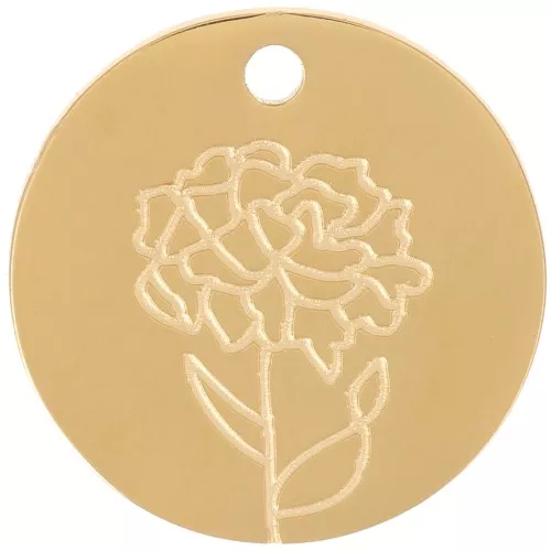 Pendentif Fleur de naissance 15 mm - Janvier - Oeillet - Acier inox 316L Doré