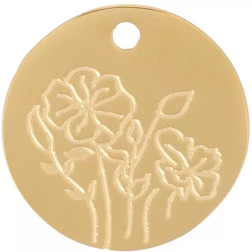 Pendentif Fleur de naissance 15 mm - Août - Coquelicot - Acier inox 316L Doré