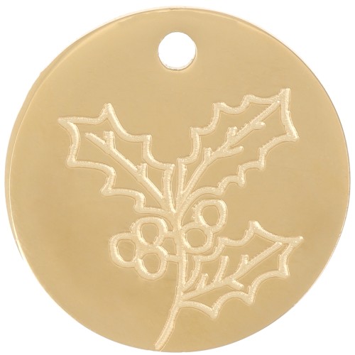 Pendentif Fleur de naissance 15 mm - Décembre - Houx - Acier inox 316L Doré