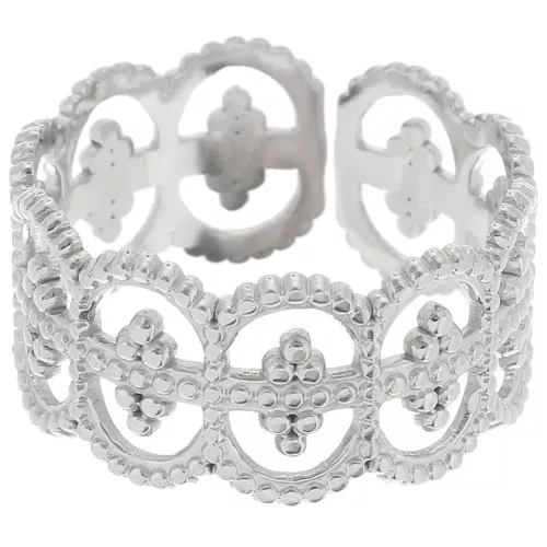 Bague large réglable effet dentelle - T.55 à T.62 - Acier inoxydable 316L x1