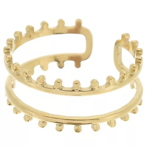 Bague multirangs réglable pour tissage de perles T.52 à T60 - Acier inox 316L Doré