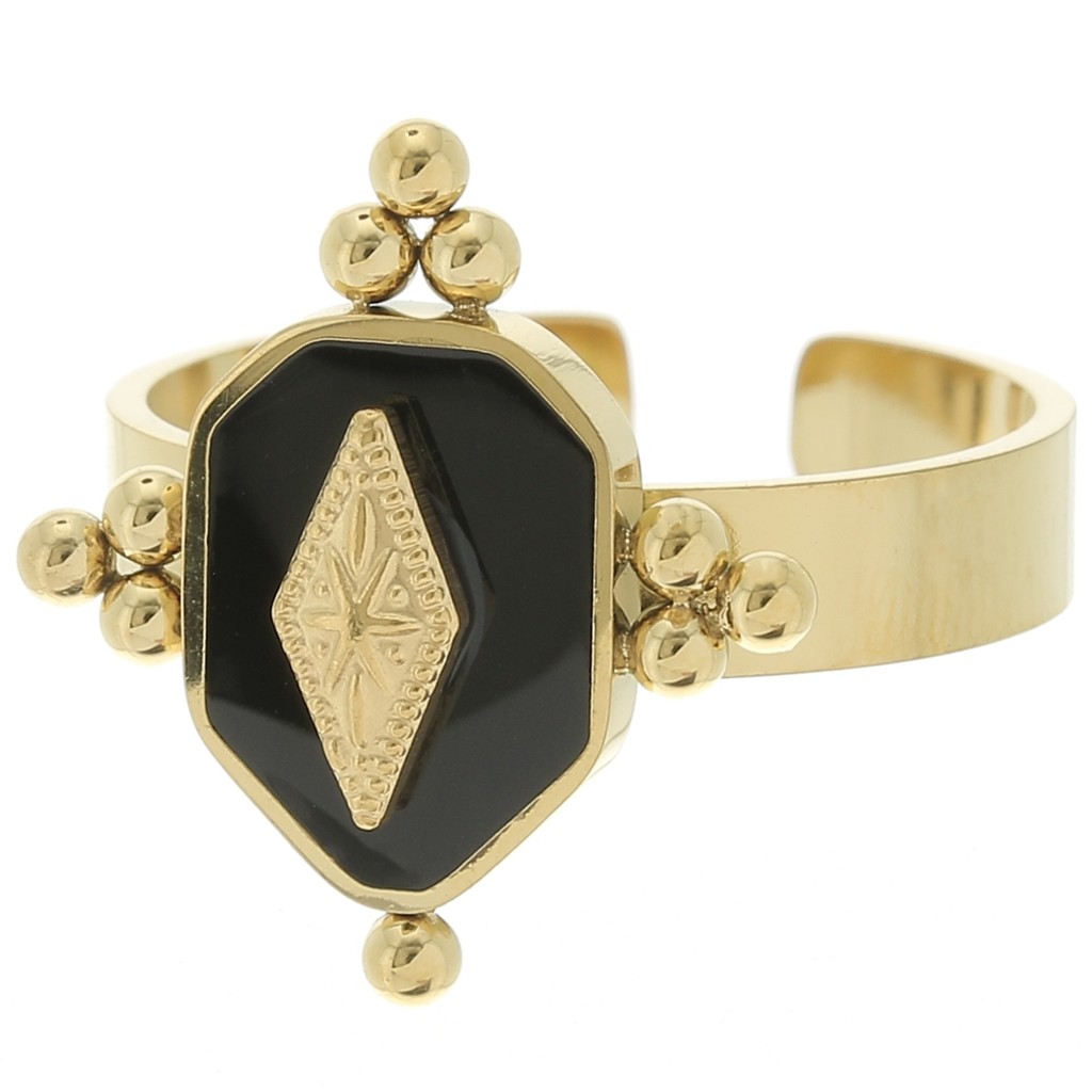 Bague fantaisie ethnique avec r sine r glable Acier inox 316L