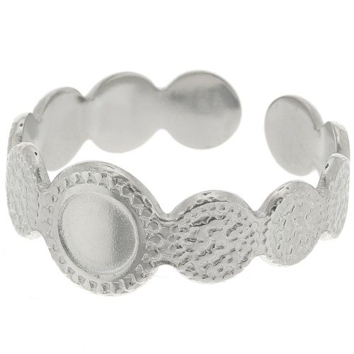 Bague texturée réglable pour cabochon 5 mm - T.54 à T.58 - Acier inoxydable 304