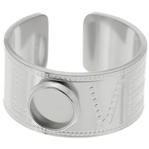 Bague large pour cabochon 6 mm - Love - Taille 56 - Acier inoxydable 316L x1