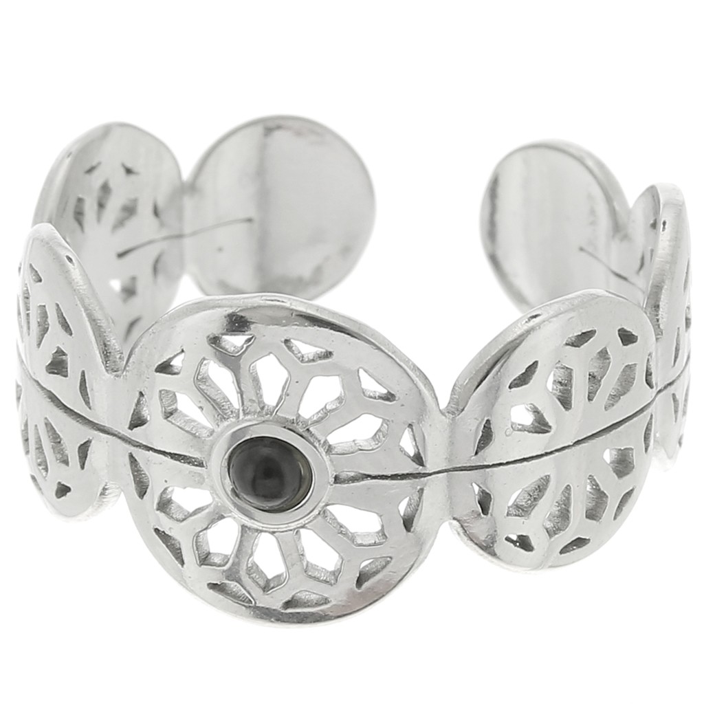 Bague En Argent Massif Avec Cabochon D'abalone - Taille 54 - Occasion - Travail Ajouré