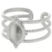 Bague multirang réglable pour cabochon 8x6 mm - T.52 à T.58 - Acier inox 304 x1