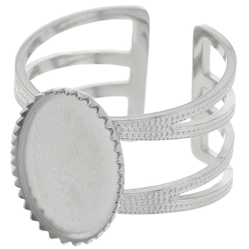 Bague multirangs réglable T.52 à T.61 pour cabochon 14x10 mm - Acier inox 304 x1