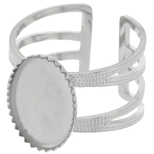 Bague multirangs réglable T.52 à T.61 pour cabochon 14x10 mm - Acier inox 304 x1