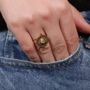 Bague ethnique réglable pour cabochon 6 mm - T.52 à T.60 - Acier inox 316L Doré x1