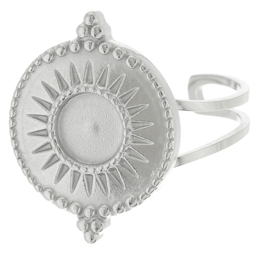 Bague ethnique réglable pour cabochon 6 mm - T.52 à T.60 - Acier inoxydable 316L