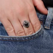 Bague fine ethnique réglable T.53 à T.57 pour cabochon 6mm - Acier inoxydable 316L