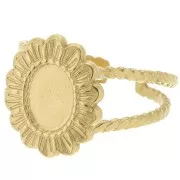 Bague fleur effet tressé réglable T52 à T57 -cabochon 8x6mm - Acier inox 316L Doré