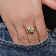 Bague fleur effet tressé réglable T52 à T57 -cabochon 8x6mm - Acier inox 316L Doré