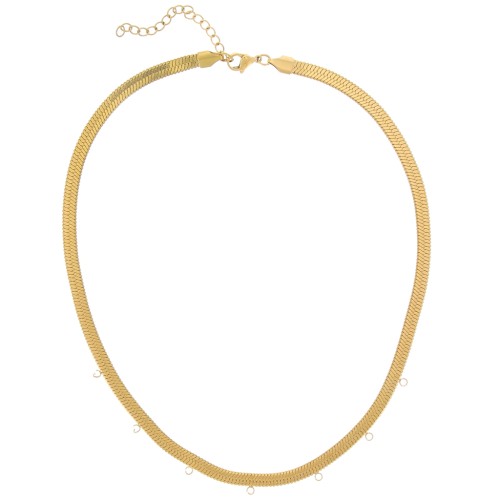 Tour de cou maille miroir serpent plate 5mm 7 anneaux Acier inox 304L Doré x42cm