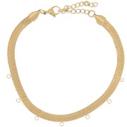 Chevillère maille miroir - serpent plate 5 mm 7 anneaux Acier inox 316L Doré x21cm|raw }}