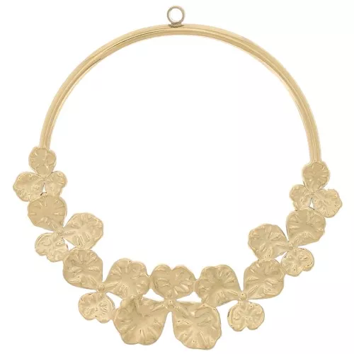 Pendentif cercle évidé avec fleurs 38 mm - Acier inoxydable 316L Doré x1