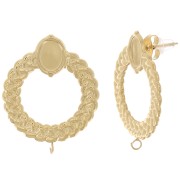 Clous d'oreilles couronne tressé 25mm pour cabochon 8x6 mm - Acier inox 316L Doré