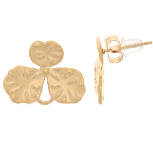 Clous d'oreilles fleurs texturées 14x18 mm  - Acier inox 304L Doré x2