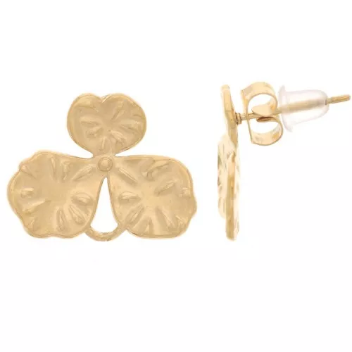 Clous d'oreilles fleurs texturées 14x18 mm - Acier inox 316 Doré x2